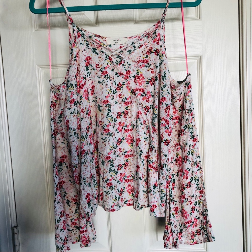 Elodie cold shoulder floral print crinkle blouse